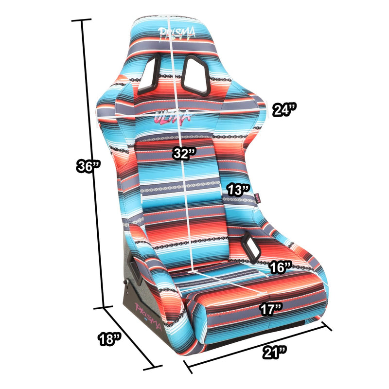NRG Innovations Fixed Back Bucket Racing Seat Prisma with Bottom Mount Bracket, 24" W X 36" H X 18" D, Red White Blue Black Pink Serape Print, FRP-302-BAJACALI