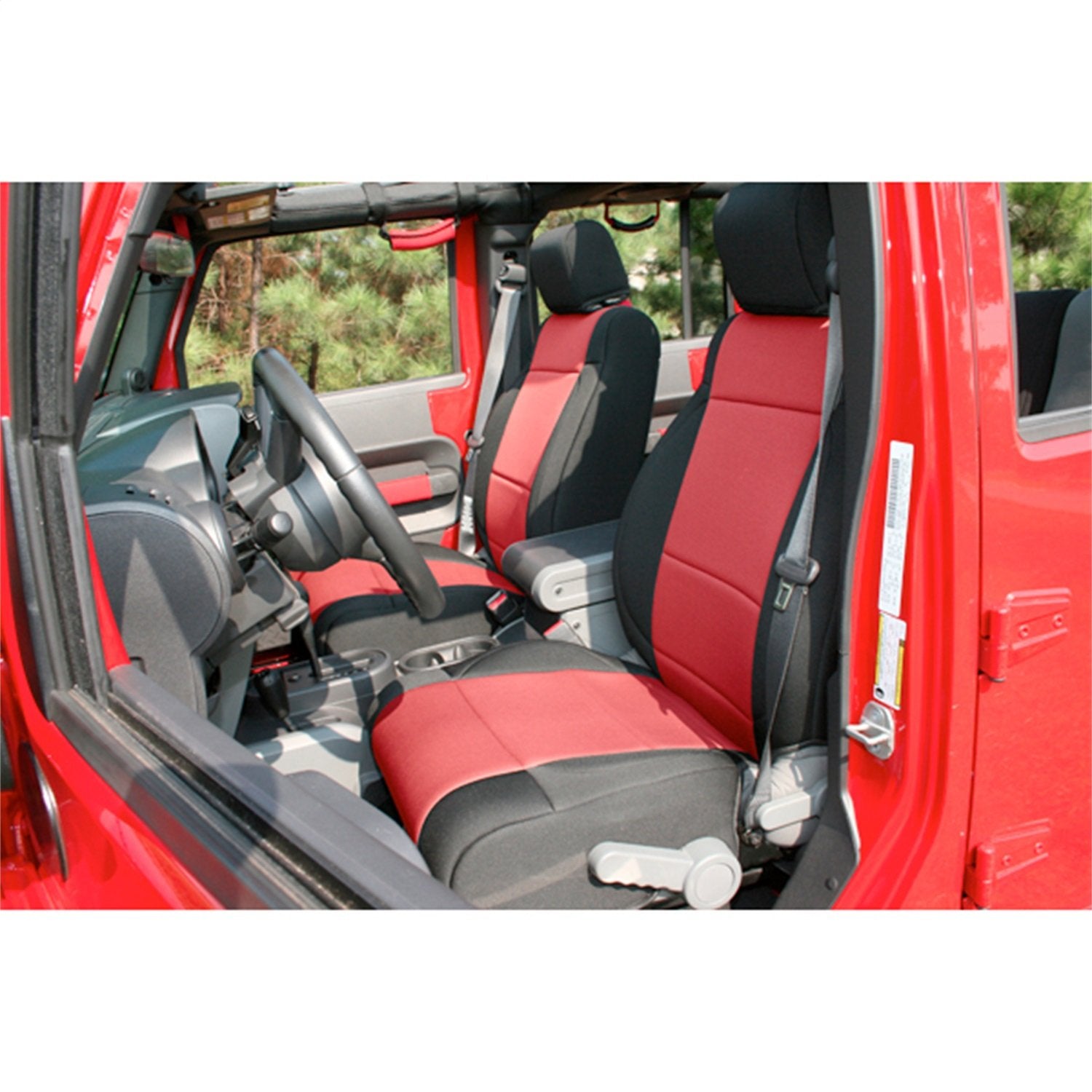 13215.53 Rugged Ridge Front Seat Cover Pair BLACK/RED Neoprene For 2011 Jeep Wrangler
