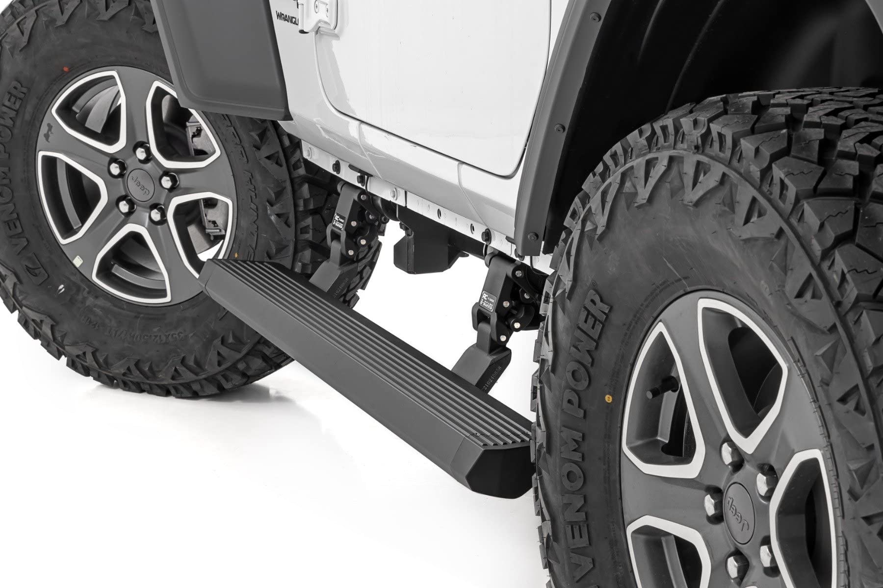 Rough Country Power Running Boards with LED Step Lights for Jeep Wrangler JL (2018-2025) 2-Door - Electric Dual Motor Powerstep Board & Retractable Truck Steps