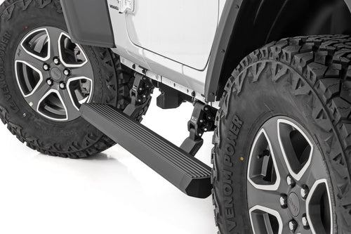 Rough Country Power Running Boards with LED Step Lights for Jeep Wrangler JL (2018-2025) 2-Door - Electric Dual Motor Powerstep Board & Retractable Truck Steps