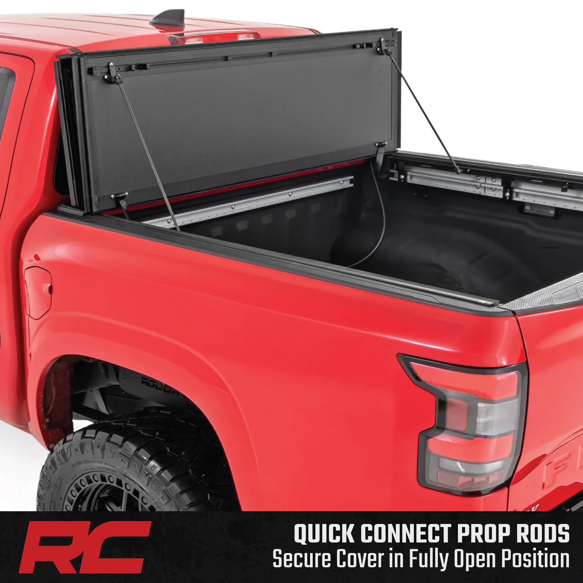 Rough Country Hard Tri-Fold Truck Bed Flip Up Tonneau Cover for Nissan Frontier (2022-2025) - Fits 5' (58.9-59.5") Bed, All-Weather, Flush Aluminum Panels