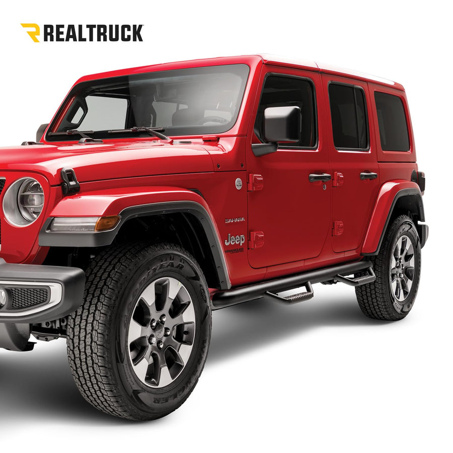 Nerf Steps RealTruck for Jeep Wrangler JK | Wheel-to-Wheel, Heavy Duty Steel, Textured Black | J0746 | Fits 2007 - 2018 Jeep Wrangler JK 2 Door