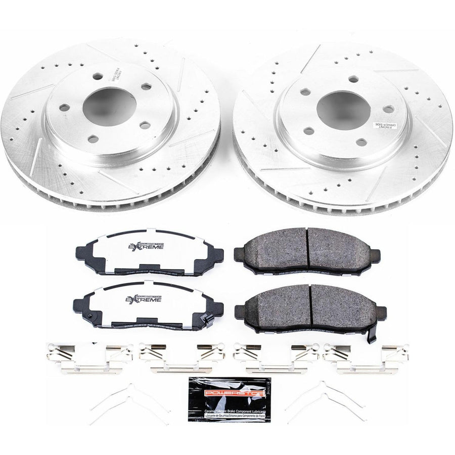 Power Stop Front Brake Kit For 2015 2016 2017 2018 Chevrolet City Express - Carbon Fiber Ceramic Brake Pads & Truck & Tow Drilled and Slotted Rotors Replacement, K6492-36