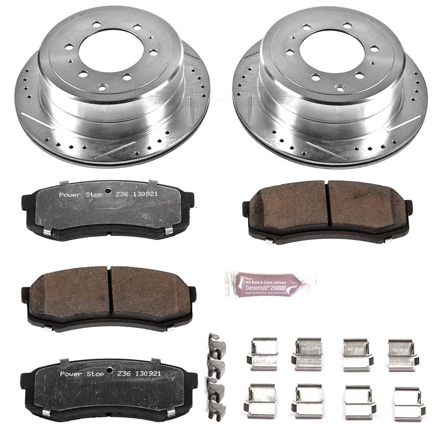Rear Brake Kit Power Stop For 1996 1997 Lexus LX450 1993 1994 1995 1996 1997 Toyota Land Cruiser - Truck & Tow Carbon Fiber Ceramic Brake Pads & Drilled and Slotted Rotors Replacement, K1156-36