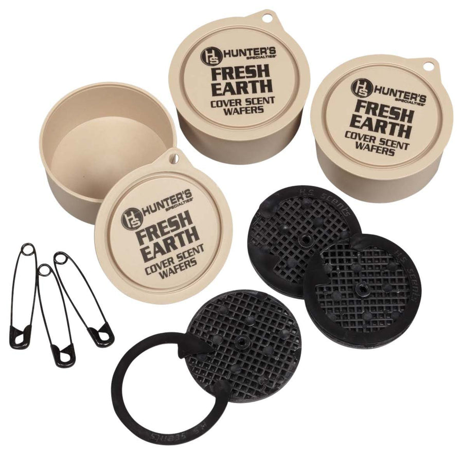 Fresh Earth Cover Scent Wafers Hunters Specialties for Hunting - 9 Wafers Per Pack, 3 Storage Containers Included
