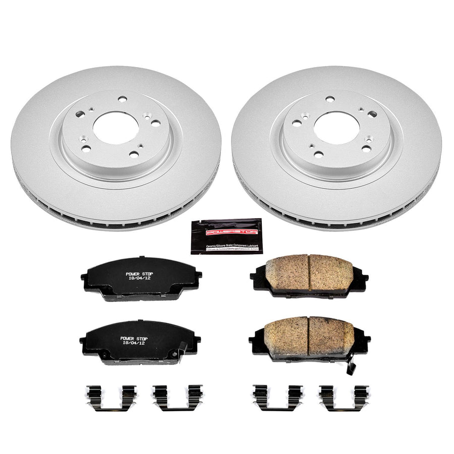 Power Stop Coated Brake Rotor CRK2439 & Ceramic Brake Pads- front For Acura RSX 2002-2006, Honda Civic 2006-2011 [Model Specific]