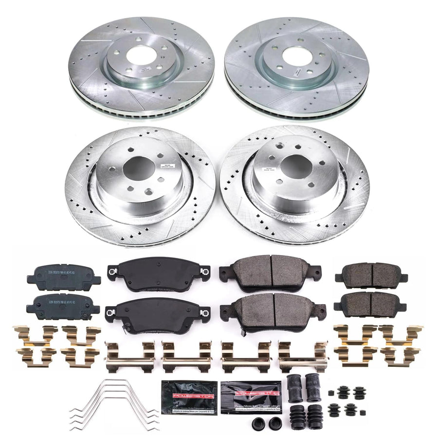 POWERSTOP Z23 Carbon-Fiber Ceramic Brake Pads and Front and Rear Drilled and Slotted Rotors Brake Kit For INFINITI Q60 2014-2015 [Vehicle Specific]
