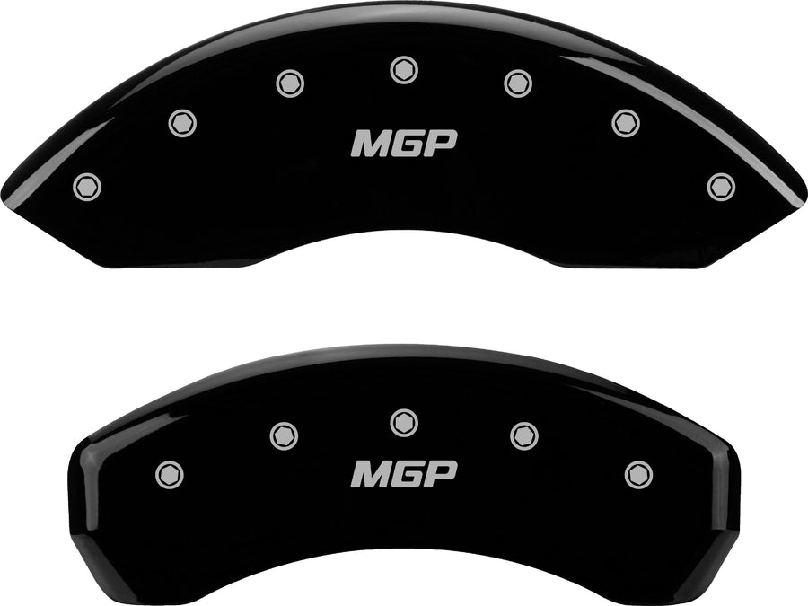 MGP 'MGP' Engraved Caliper Covers 12005SMGPBK with Black Powder Coat Finish and Silver Characters, (Set of 4)