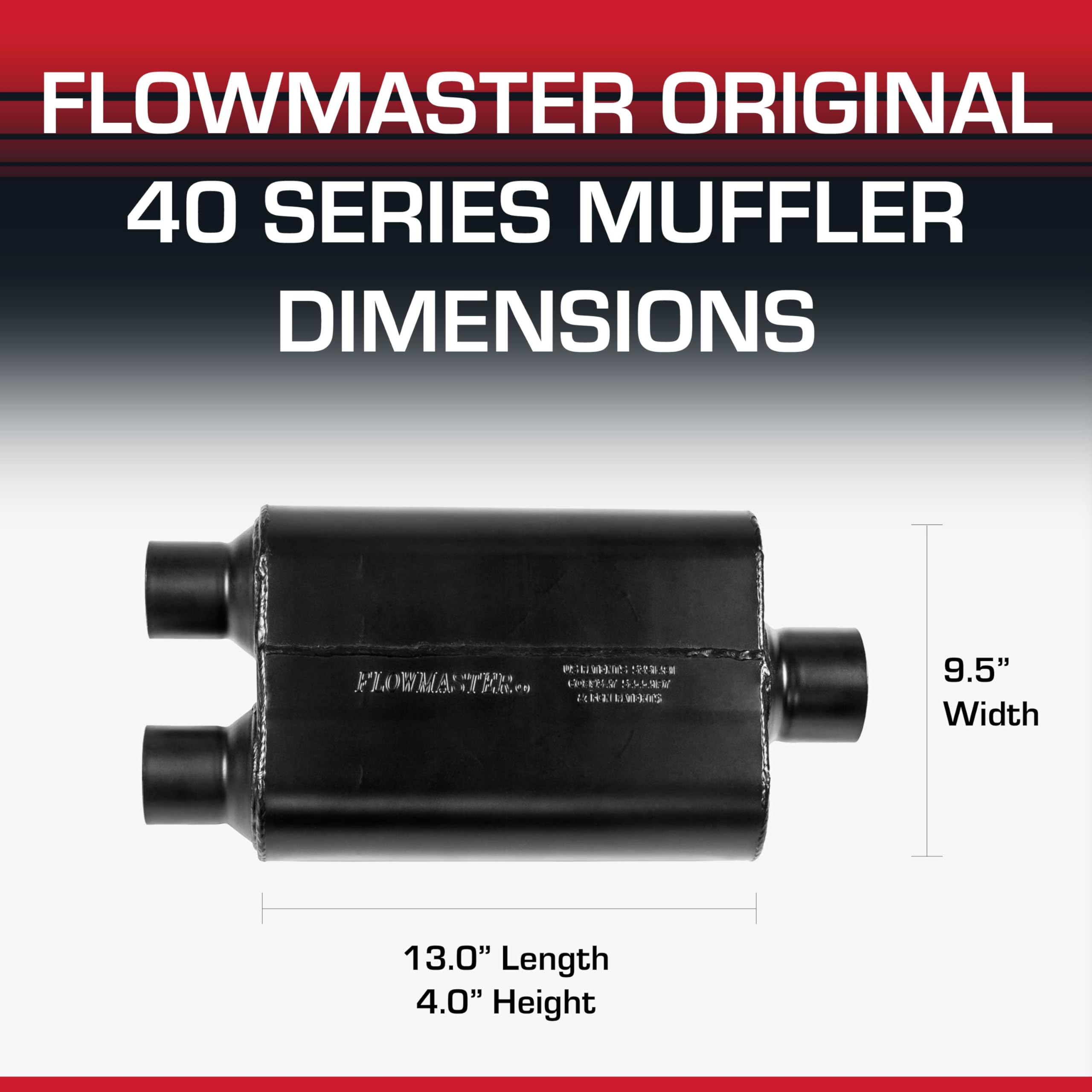 40 Series Flowmaster Original Chambered Muffler – 2.50” Center In / 2.50” Offset Out – Aggressive Sound – 16-Gauge Aluminized Steel – For Muscle Cars, Street Rods, Trucks, SUVs & Strip Builds (425403)