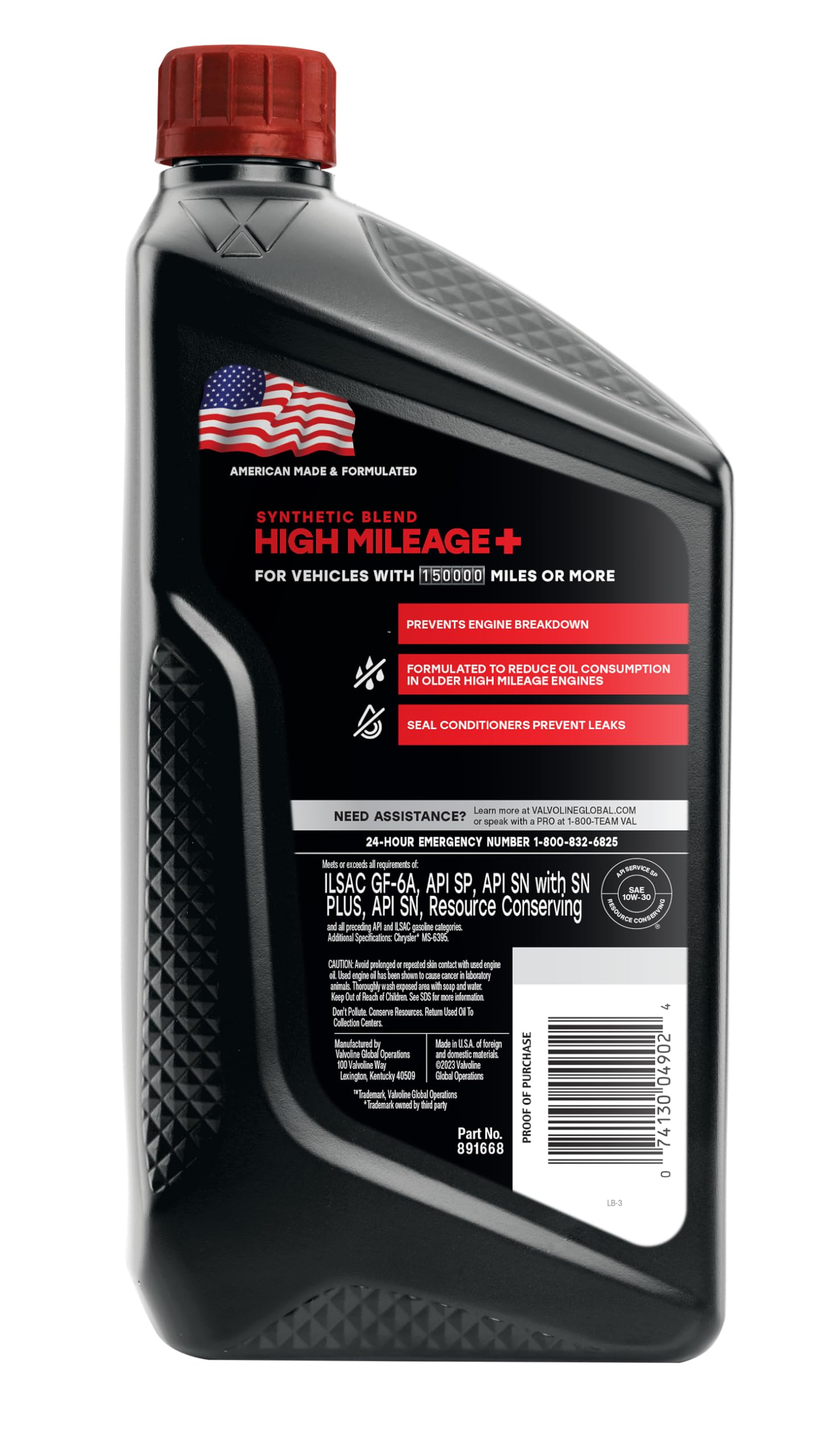 High Mileage Valvoline 150K with Maxlife Plus Technology 10W-30 Motor Oil 1 Quart