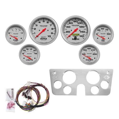 Auto Meter Gauge Kit 7045-UL, 6 Pc, Chevy Truck 67-72, Tach/Mph/Fuel/Oilp/Wtmp/Volt, Ultra-Lite