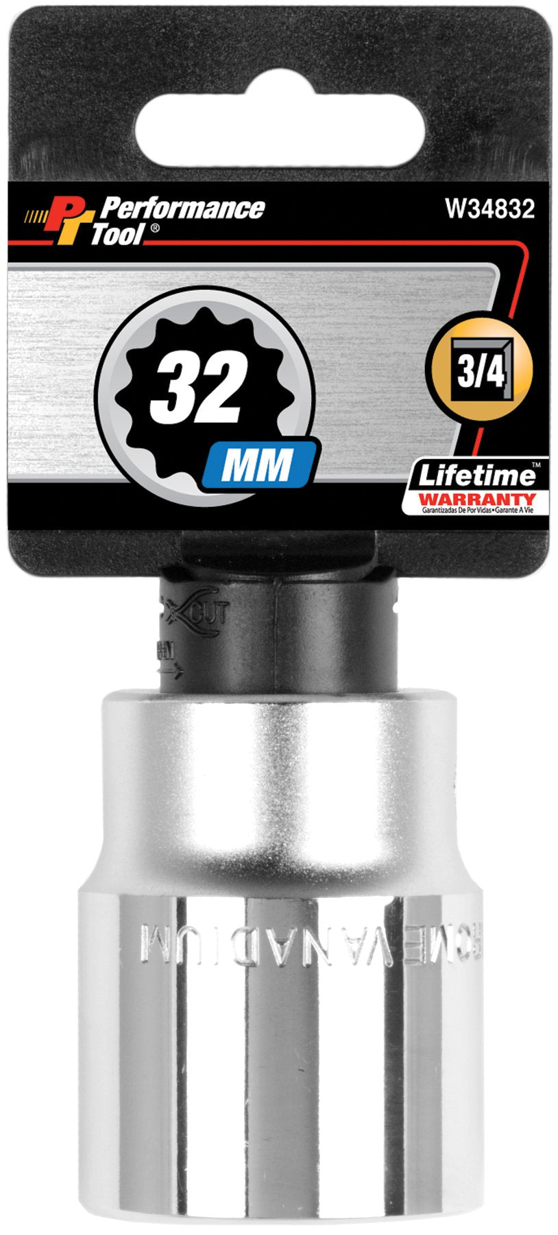 W34832 Performance Tool 3/4-Inch Drive 12-Point Standard Socket 32mm