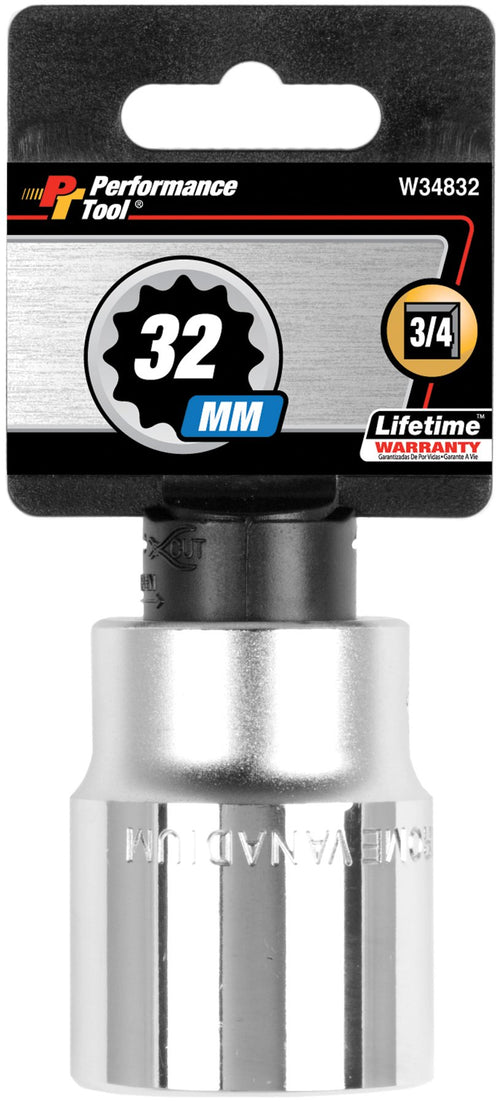 W34832 Performance Tool 3/4-Inch Drive 12-Point Standard Socket 32mm