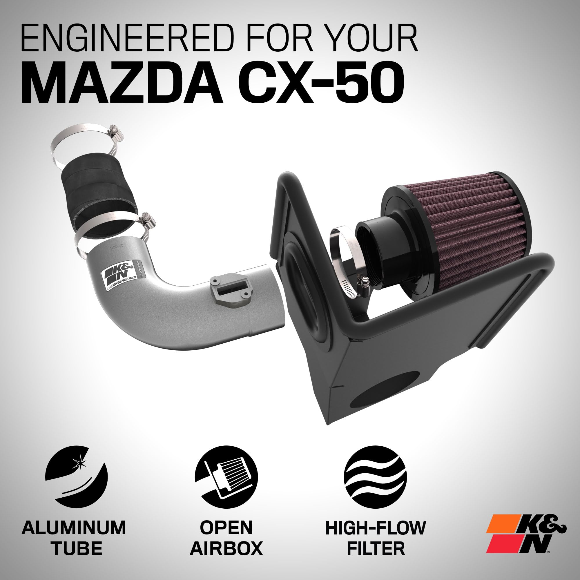 K&N High-Flow Air-Filter Cold Air Intake System: Increase Performance & Horsepower Compatible with 2023-2025 MAZDA CX-50, 77-2589KC