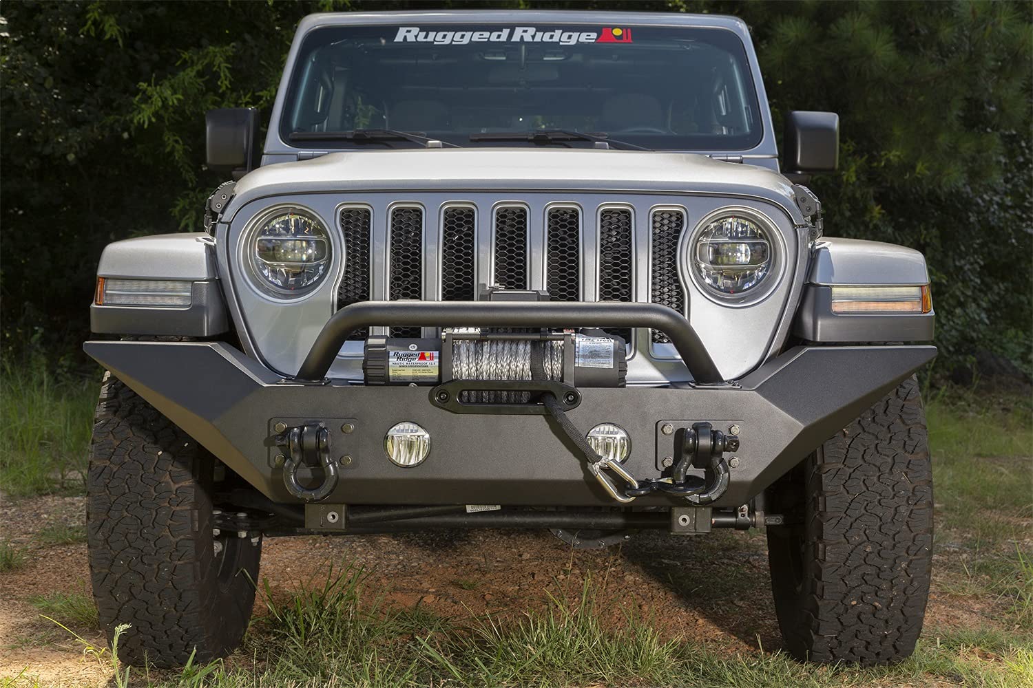 Spartan Rugged Ridge Bumper, Front for Wrangler/Gladiator | Full-Width w/High-Clearance Ends, Overrider, Steel, Black | 11548.41 | Fits 2018-2025 Jeep Wrangler JL; 2020-24 Jeep Gladiator JT