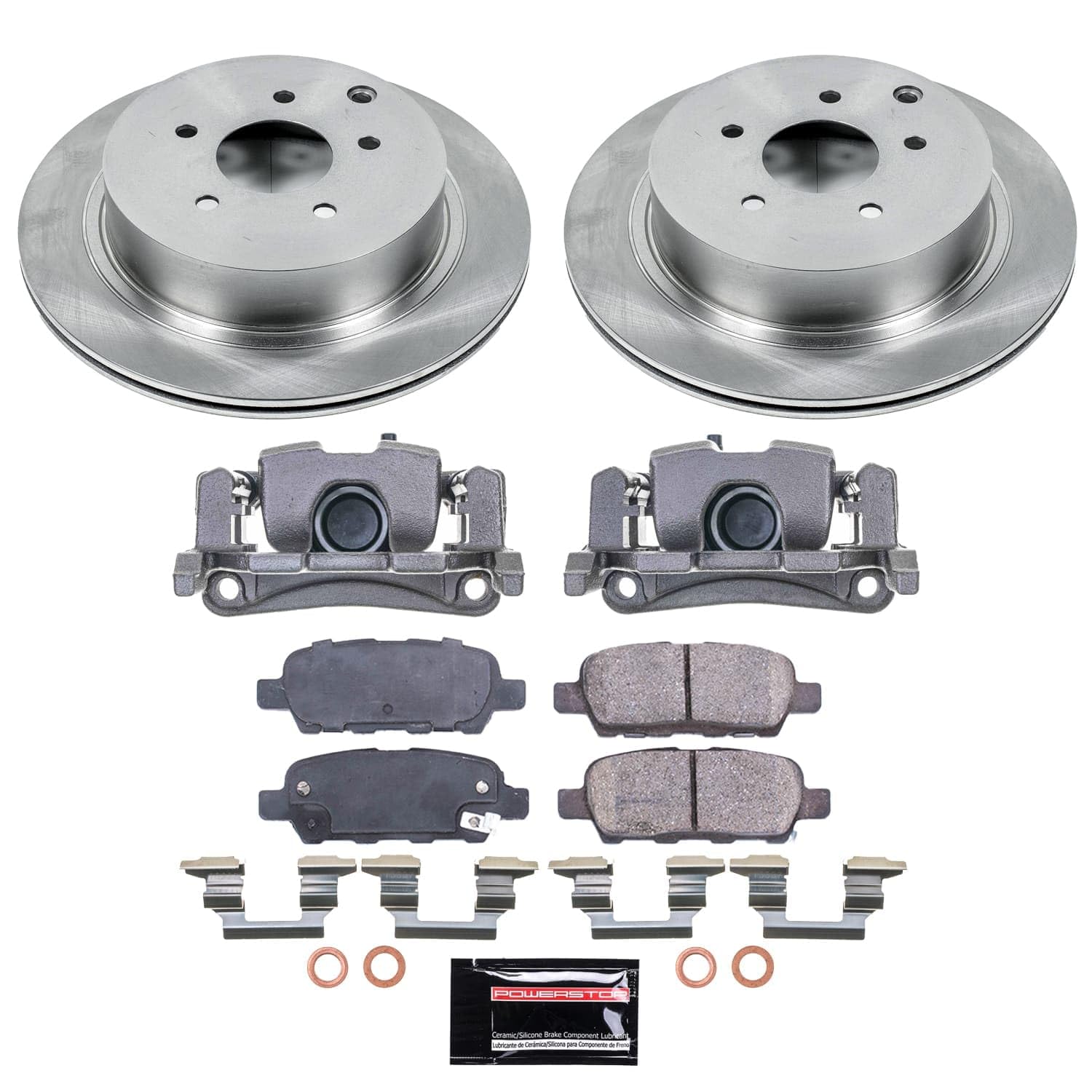 Rear POWERSTOP Stock Replacement Brake Pads and Rotors Kit with Calipers For INFINITI FX35 2009 [Vehicle Specific]