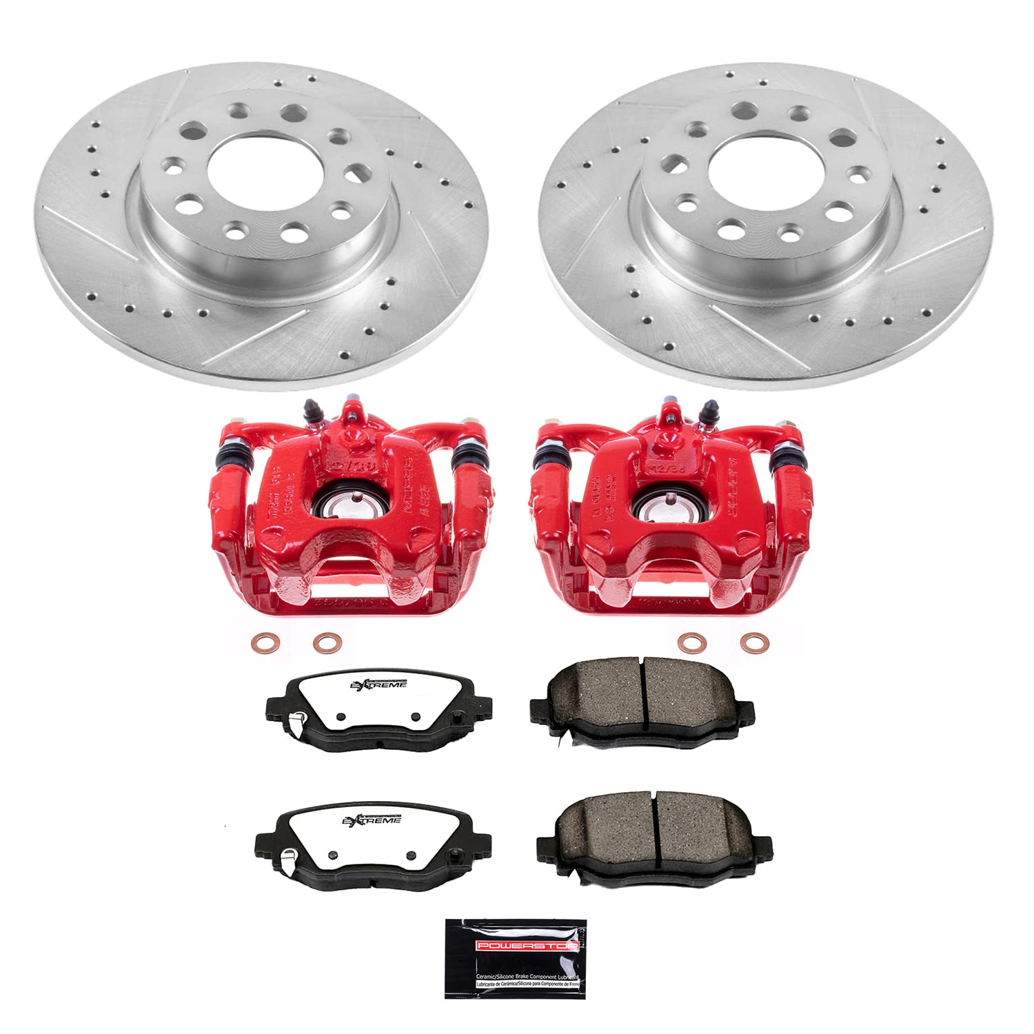 Power Stop Rear KC7301-36 Z36 Brake Pad and Rotor Kit with Red Powder Coated Calipers For Fiat 500X 2016-2020, Jeep Renegade 2015-2022 [Model Specific]