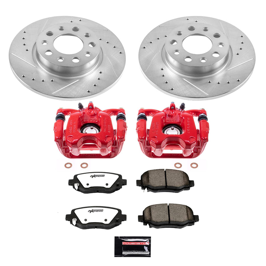 Power Stop Rear KC7301-36 Z36 Brake Pad and Rotor Kit with Red Powder Coated Calipers For Fiat 500X 2016-2020, Jeep Renegade 2015-2022 [Model Specific]