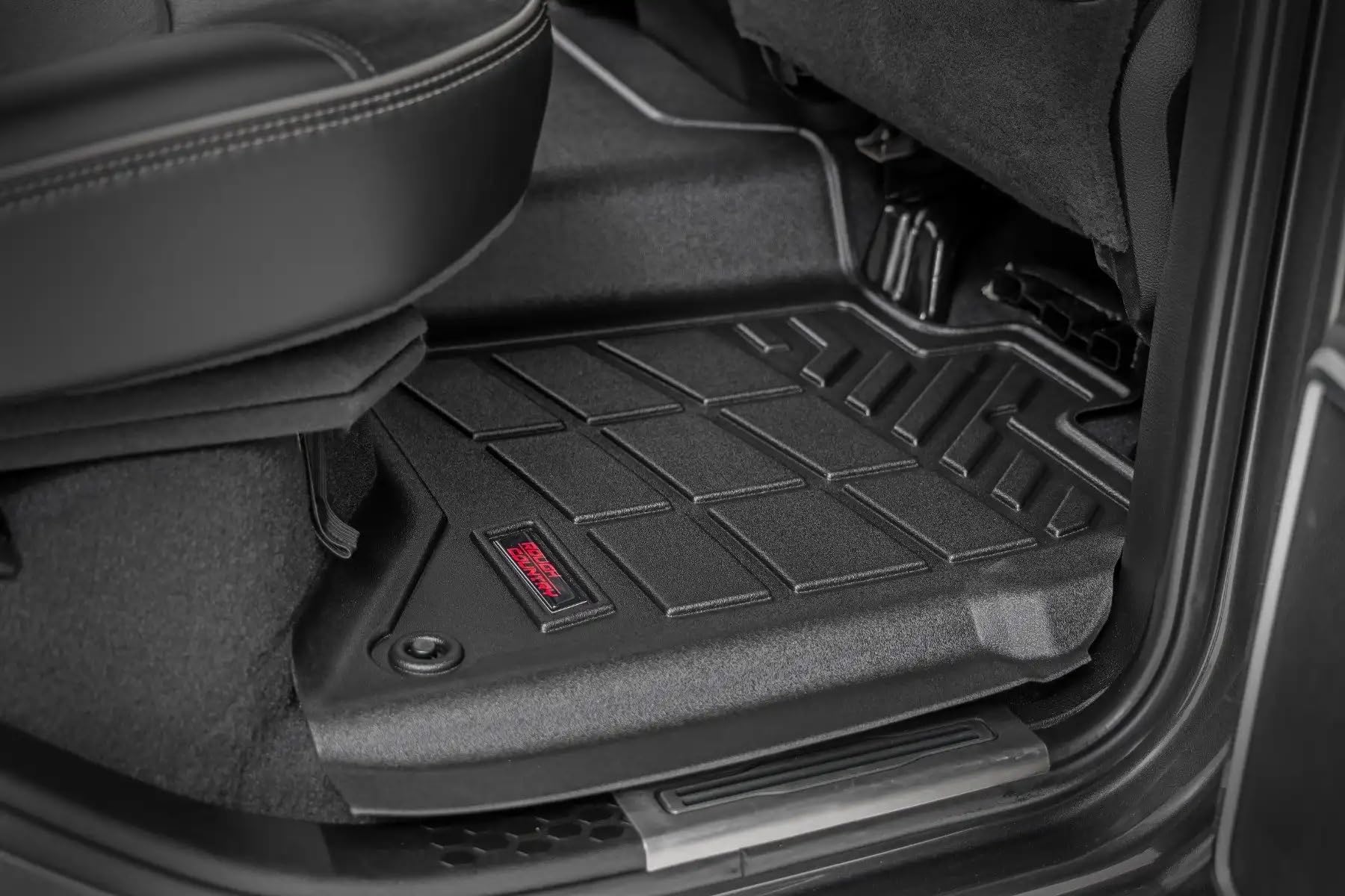 Rough Country Floor Mats Sure-Fit for Ram 2500/3500 (2019-2024) Crew Cab with Bucket Seats - Non-Slip, Waterproof Flexible Mat, Front & Rear Set