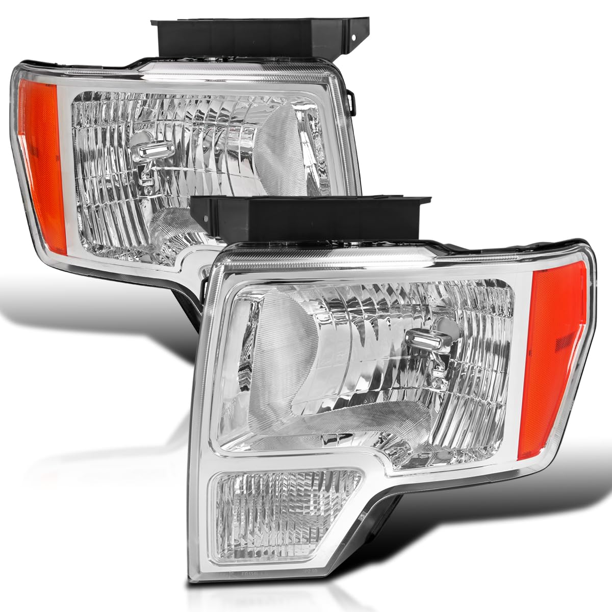 Chrome Headlights SPEC-D TUNING Compatible with 2009-2014 Ford F-150, Left + Right Pair Headlamps Assembly