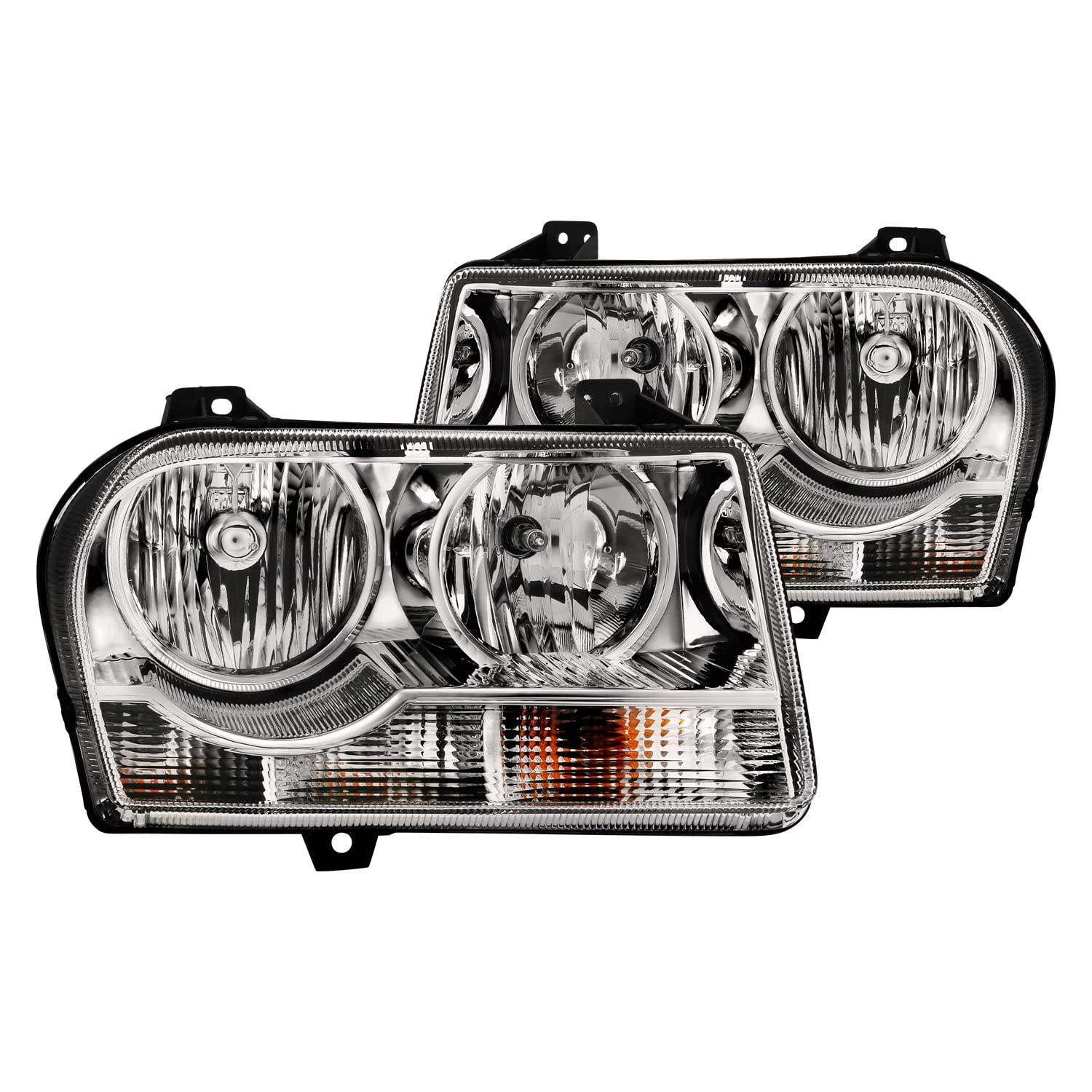 2005-2010 Chrysler 300 ANZO Crystal Headlight Chrome Amber
