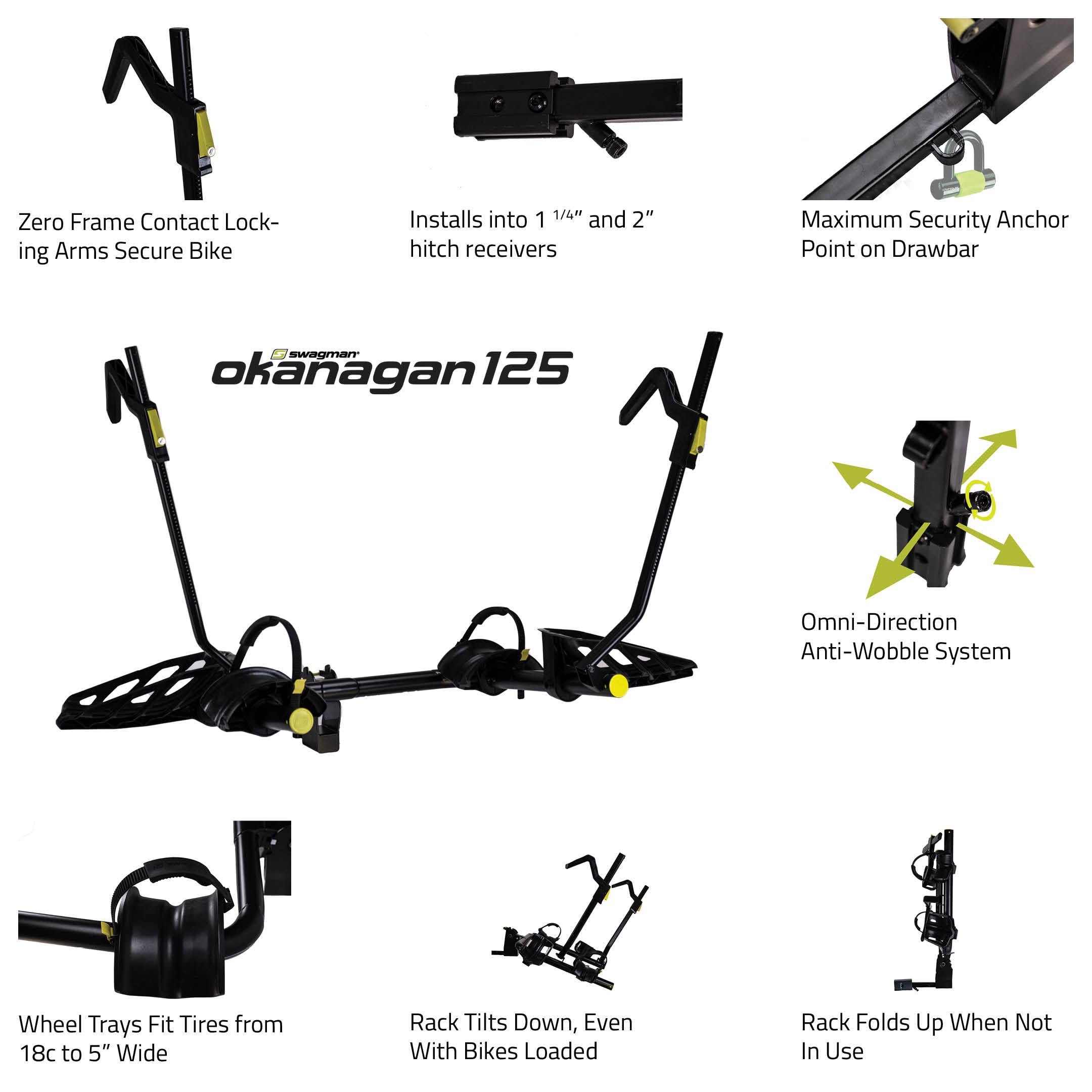 125 Swagman OKANAGAN Zero Frame Contact 1 ¼” & 2” Hitch Bike Rack