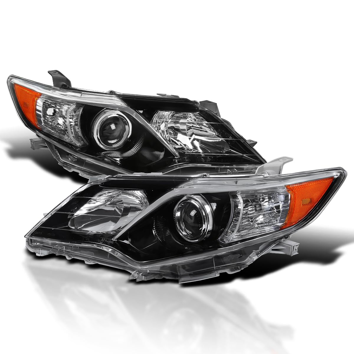 Projector Headlights SPEC-D TUNING Glossy Black Compatible with 2012-2014 Toyota Camry, Left + Right Pair Headlamps Assembly