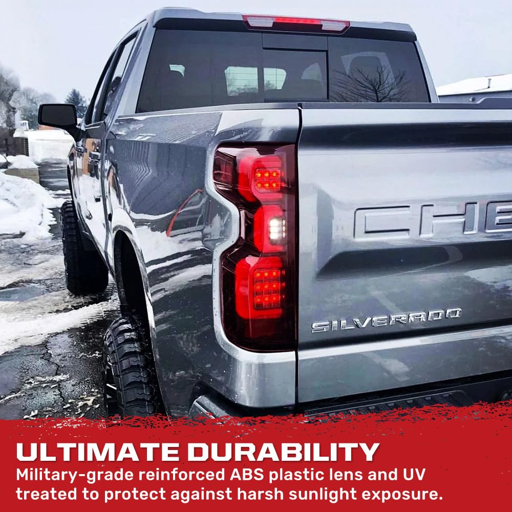 RECON - Fits 19-25 Silverado 1500 & 20-23 2500/3500 OLED Premium Tail Lights Ultra Bright Running Lights (Replaces Factory/OEM LED Tail Lights Only) Dark Smoked Red Lens