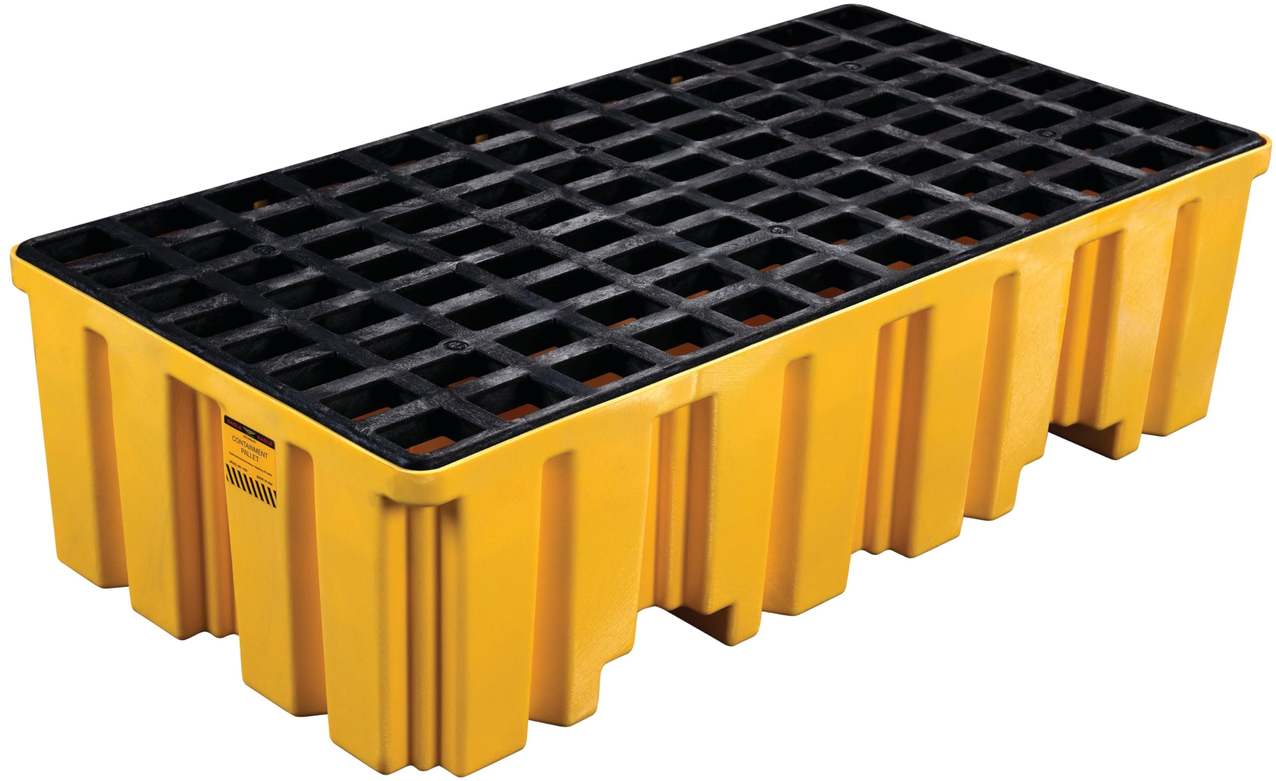 2 Eagle Drum Spill Containment Pallet with Forklift Pockets, 51.5"x26.25"x13.75", 66 Gallon Sump, 4,000 lbs. Load Capacity Secondary Containment Pallet, Made in USA, Yellow, 1620