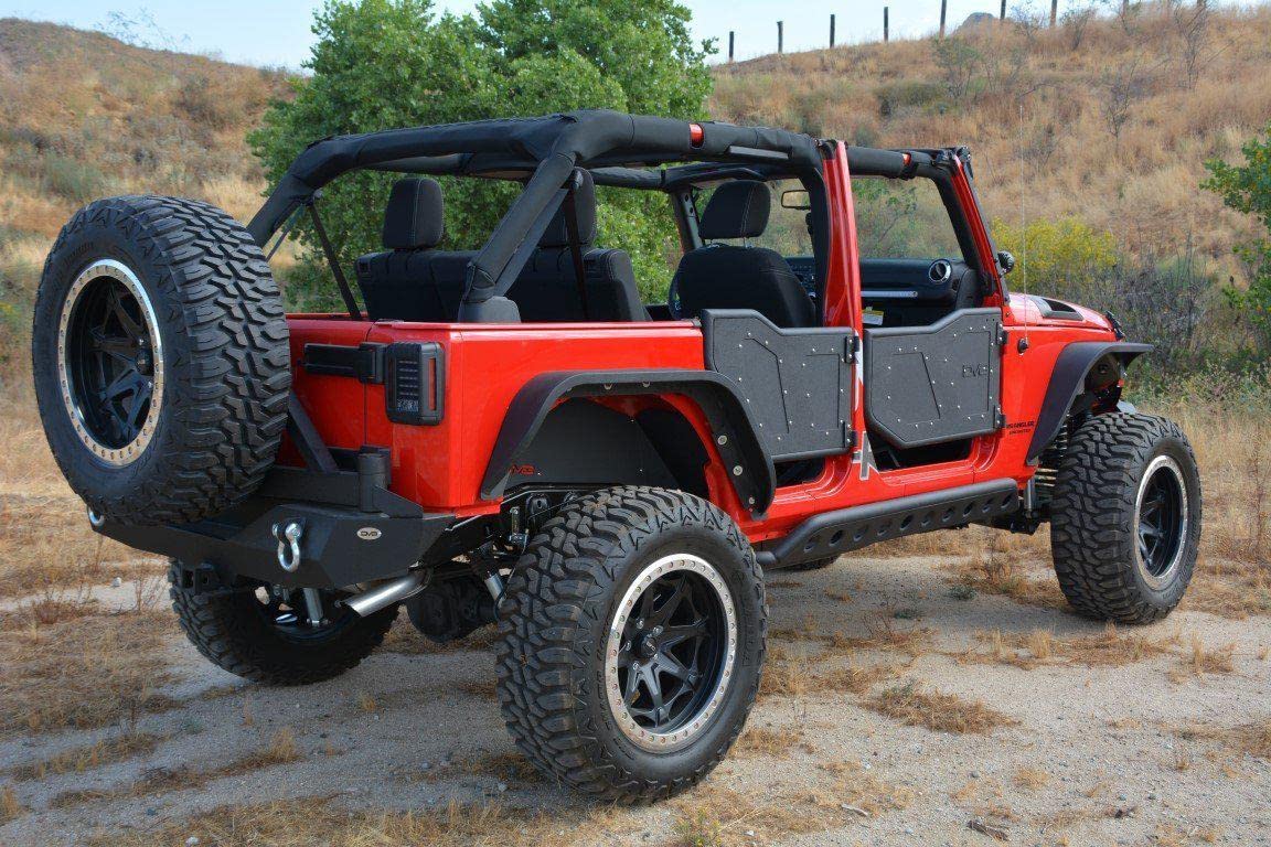 Front Rock Doors DV8 Offroad for The 2007-2017 Jeep Wrangler JK | Latches | Paintable | Black Finish | Simple and Easy Install | Limit Straps | Front Set