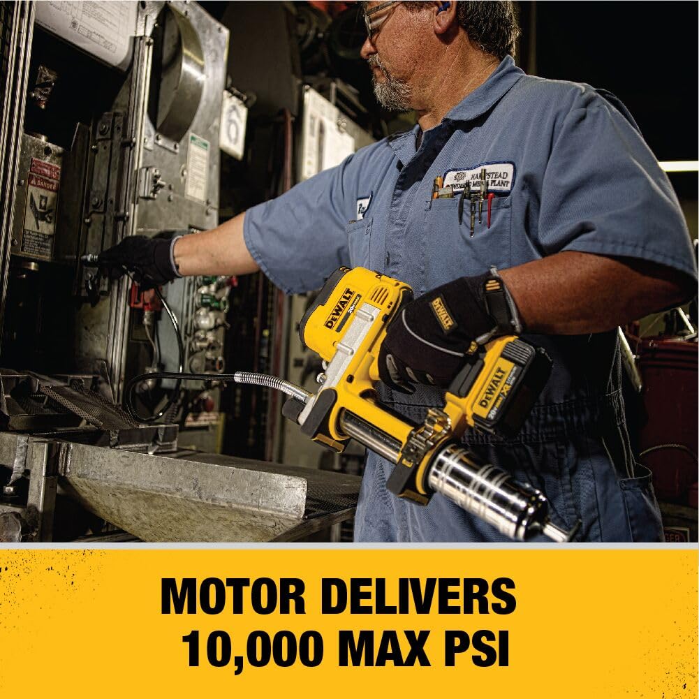 20V MAX DEWALT Grease Gun, Cordless Electric Grease Gun 42” Hose, 10,000 PSI, Variable Speed Triggers, Tool Only (DCGG571B)