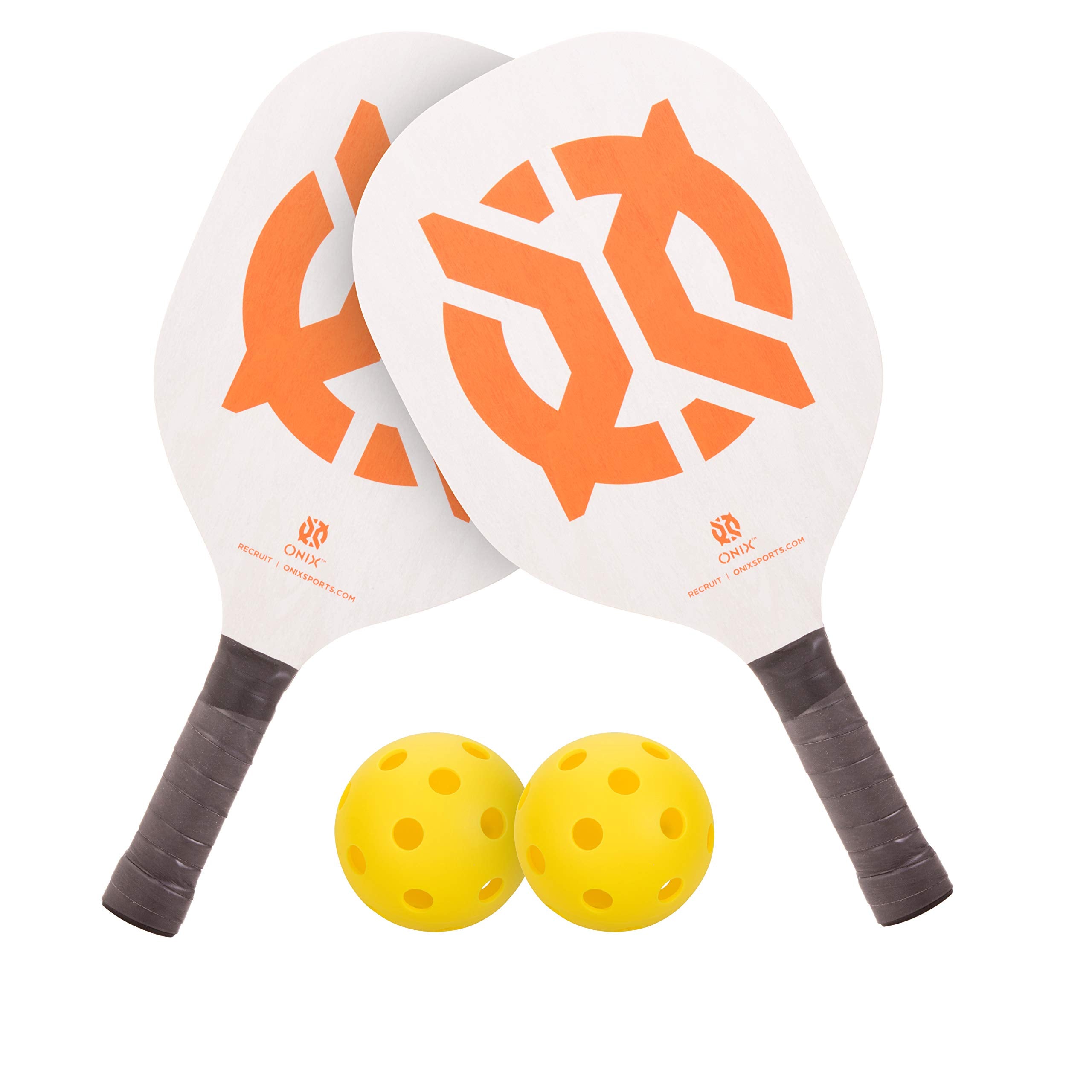 Pickleball Starter Set by ONIX - Includes Two Poplar Wood Paddles and Two Yellow Balls