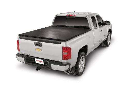 TrailFX Tonneau Cover TrailFX TFX5007 Fits 2014 2021 Toyota Tundra Soft Tri Fold Black Vinyl Aluminum Rails Lockable Tailgate Handle Requires Rail Clamp