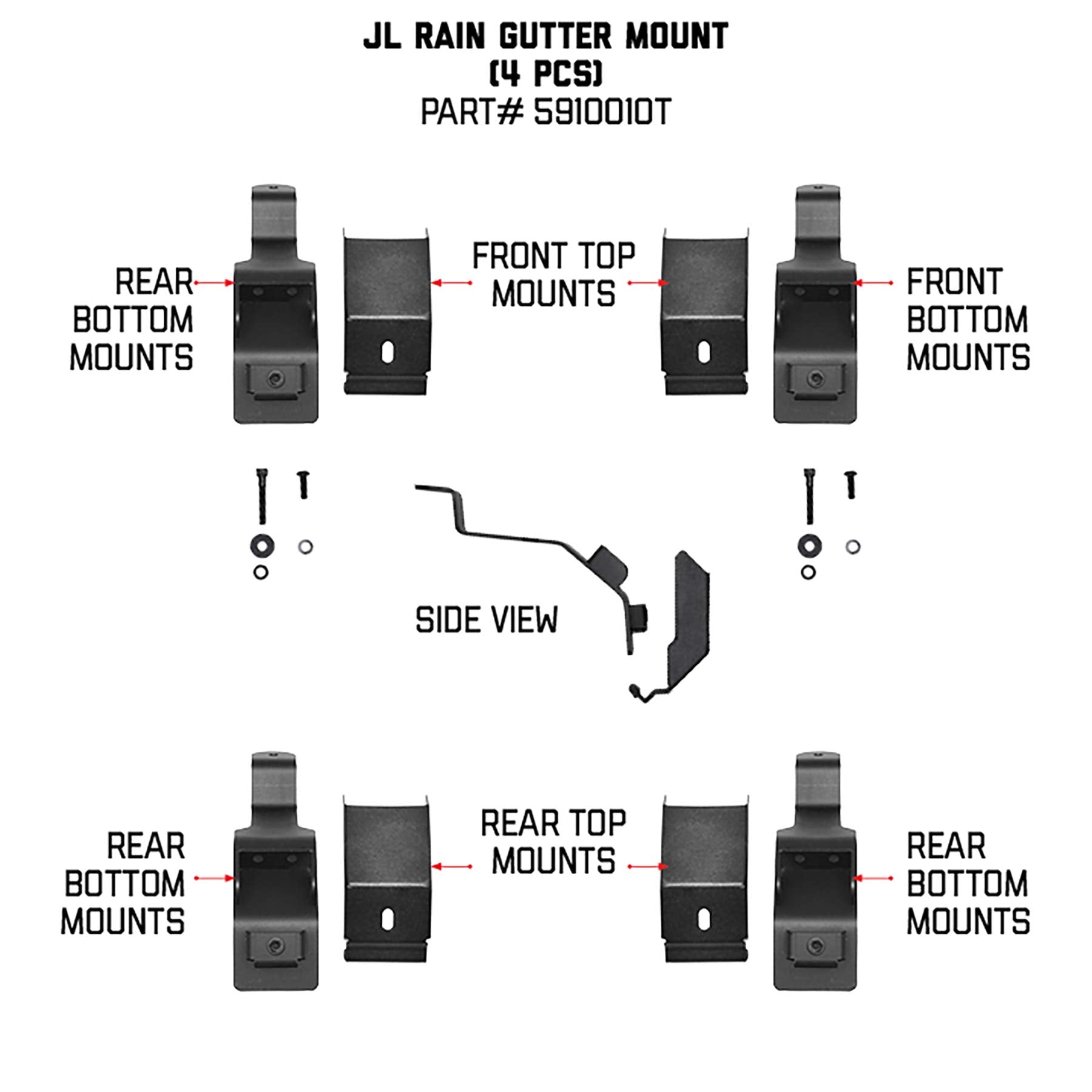 Go Rhino Mounting Kit SRM - 4 Gutter Mounts | Mild Steel, Textured Black | 5910010T | Fits Go Rhino SRM300, SRM400, SRM500, & SRM600 Roof Racks (Excludes SRM300 Racks on Jeep Wrangler)