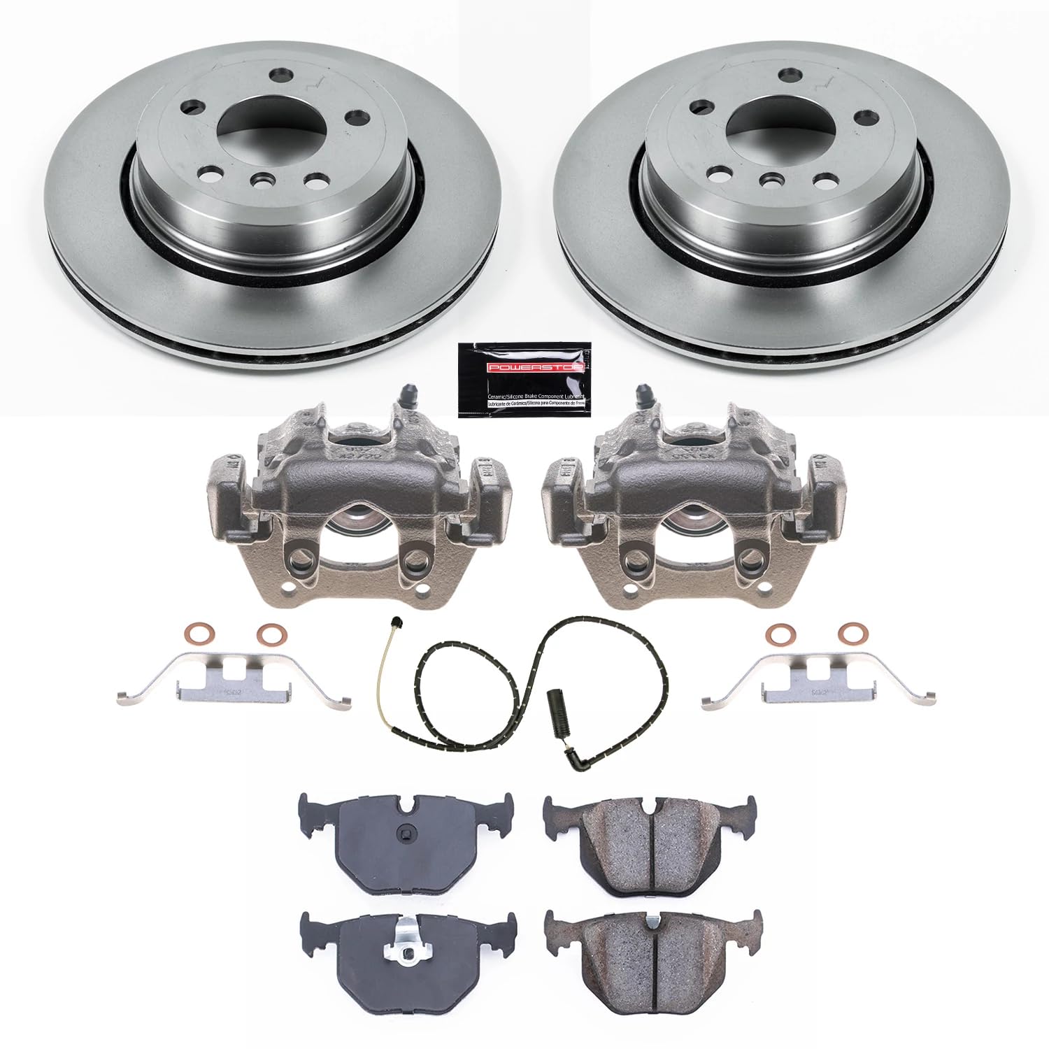 Power Stop KCOE5738 Rear Brake Kit-OE Rotors & Z17 Ramic Brake Pads and 1 Rear Sensor Wire For BMW X3 2004-2010 Autospecialty Stock Replacement [Model Specific]