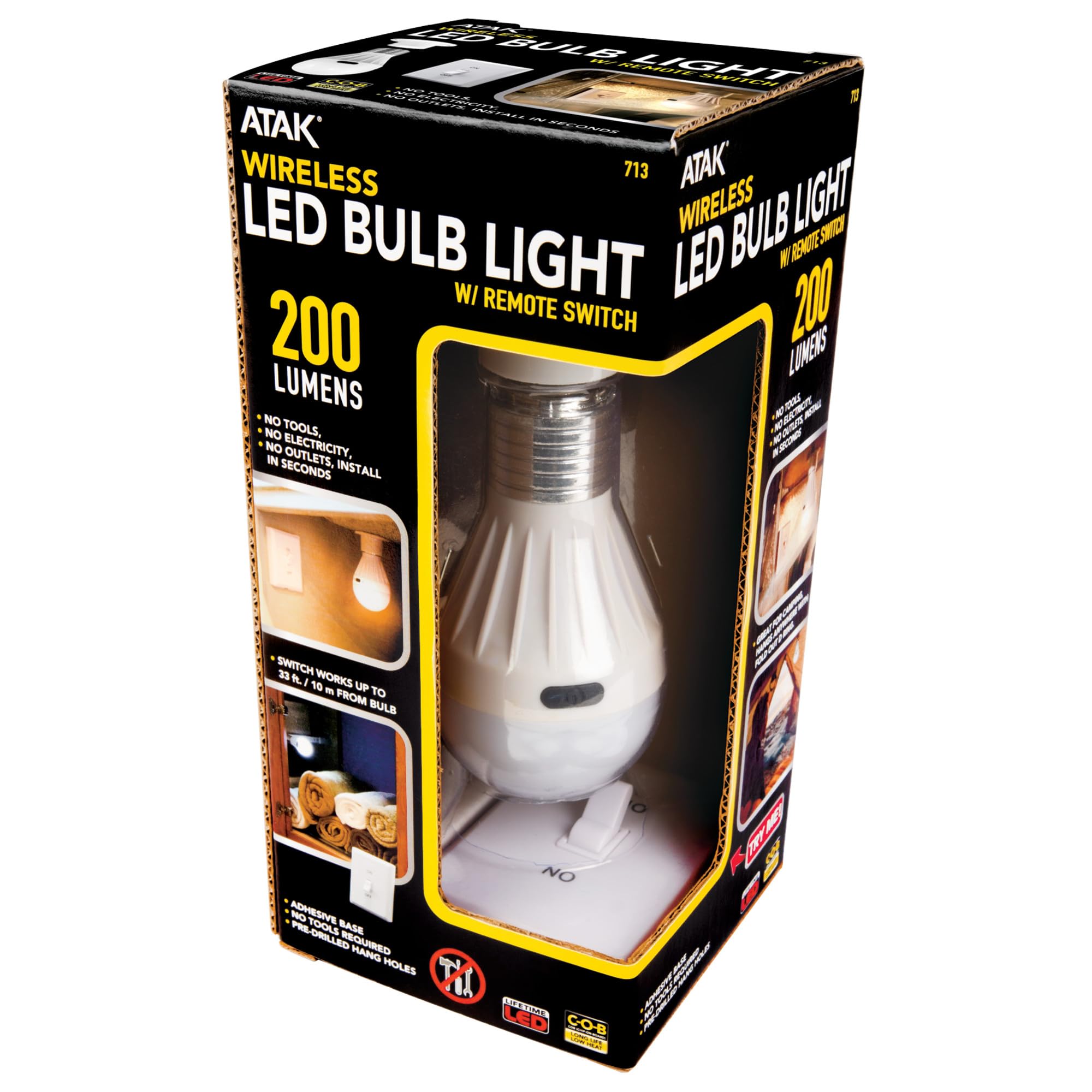 713 Performance Tool Grab and Go Flashlight Bulb, Energy Efficient COB Tech, Hands-Free Operation, Durable ABS Housing, Battery Powered