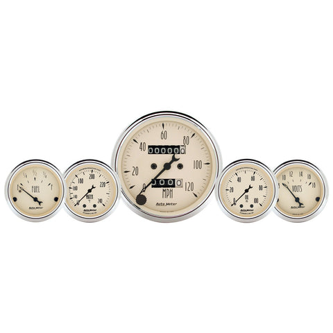 Auto Meter Fuel/Oil/Speedo/Volt/Water 5 Gauge Set Antique Beige 1811