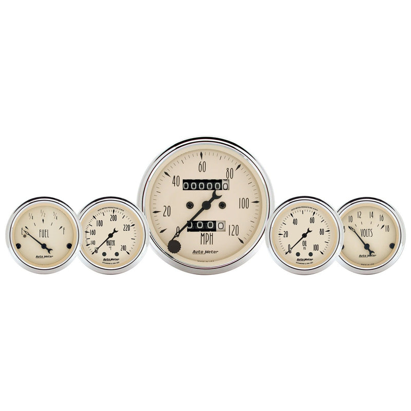 Auto Meter Fuel/Oil/Speedo/Volt/Water 5 Gauge Set Antique Beige 1811