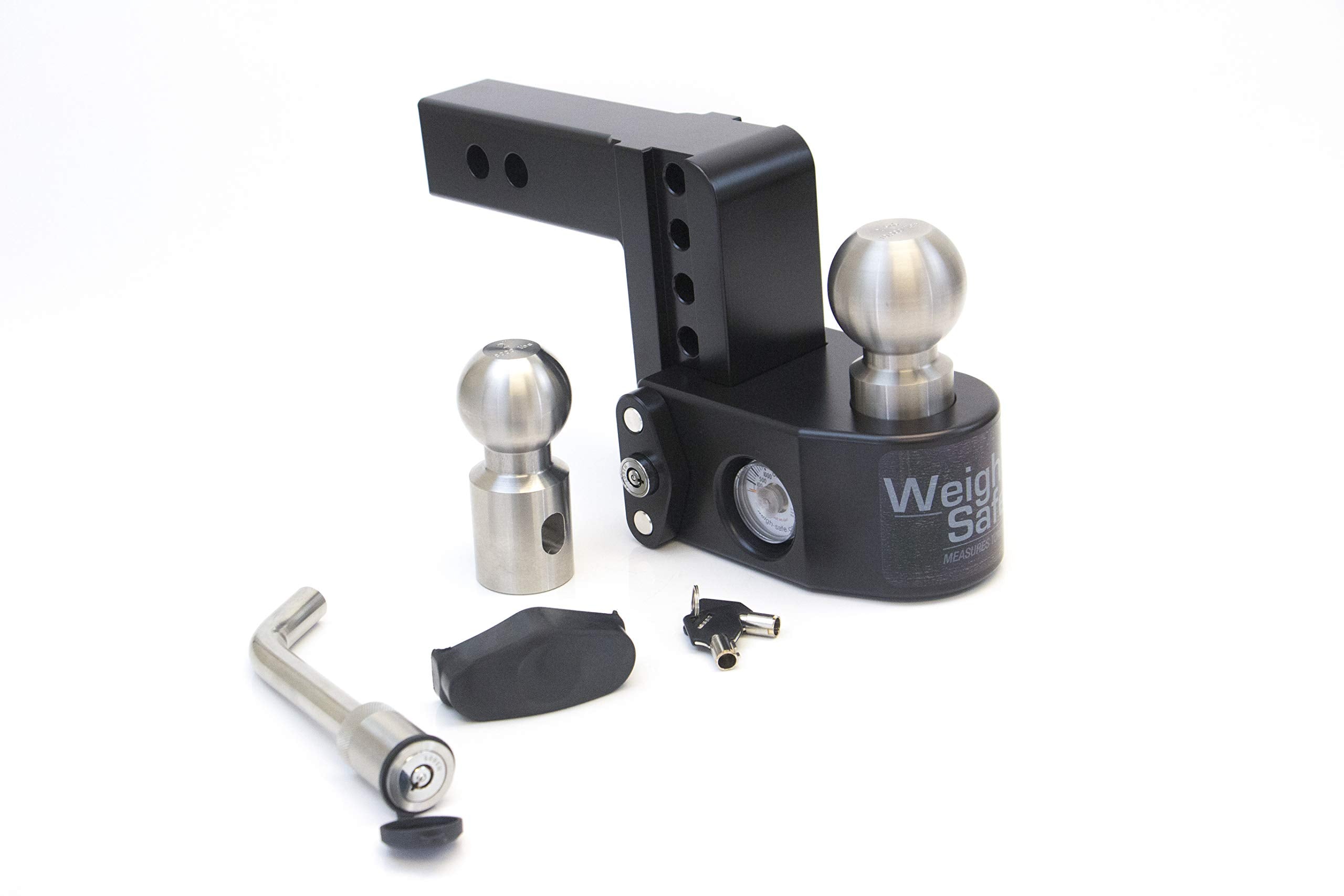 Weigh Safe 4" Drop Hitch, WS42KACERBLA, 2" Receiver - Adjustable Aluminum Trailer Hitch Ball Mount w/Built-in Scale, 2 Stainless Steel Balls (2"&2-5/16") Keyed Alike Lock Hitch Pin Black CERAKOTE