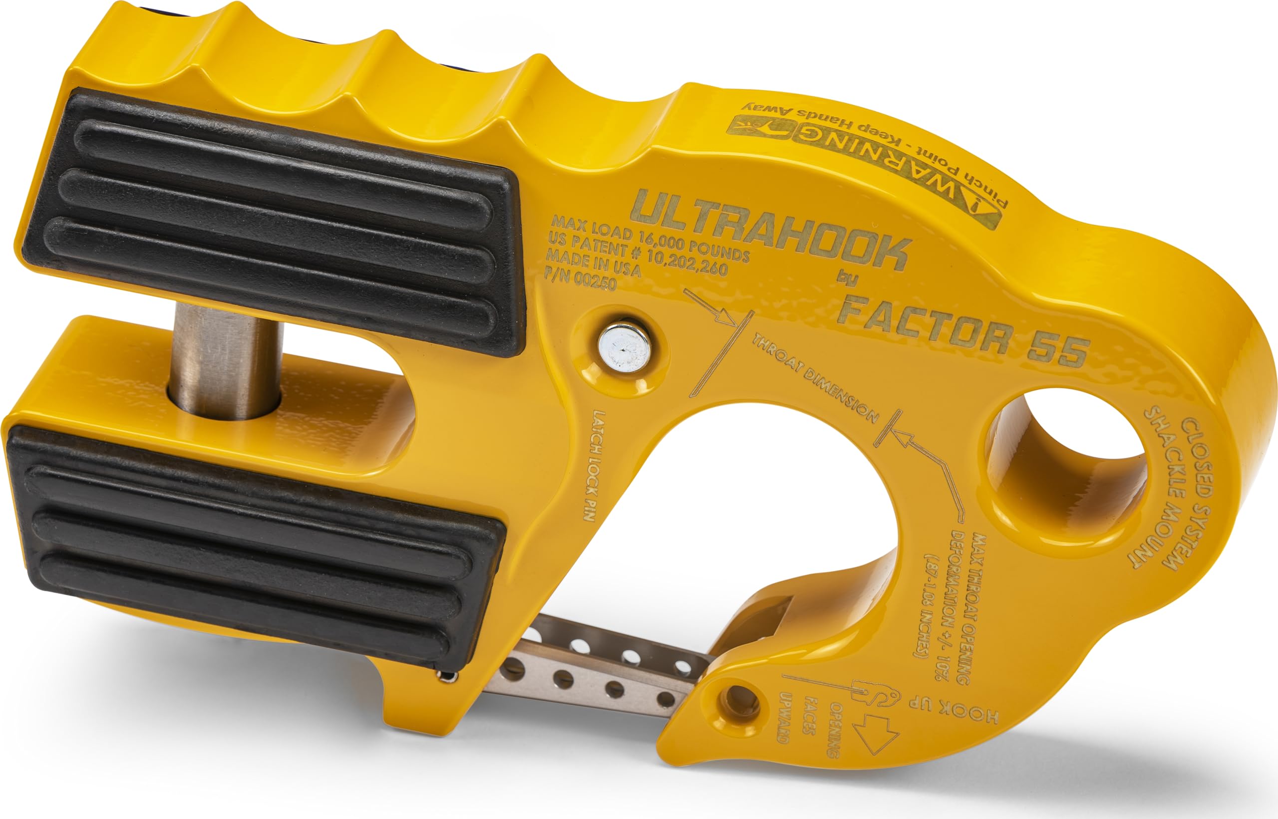 Factor 55 Closed System Shackle Pin Mount Ultrahook, Designed for Steel Cables and Synthetic Ropes - Yellow