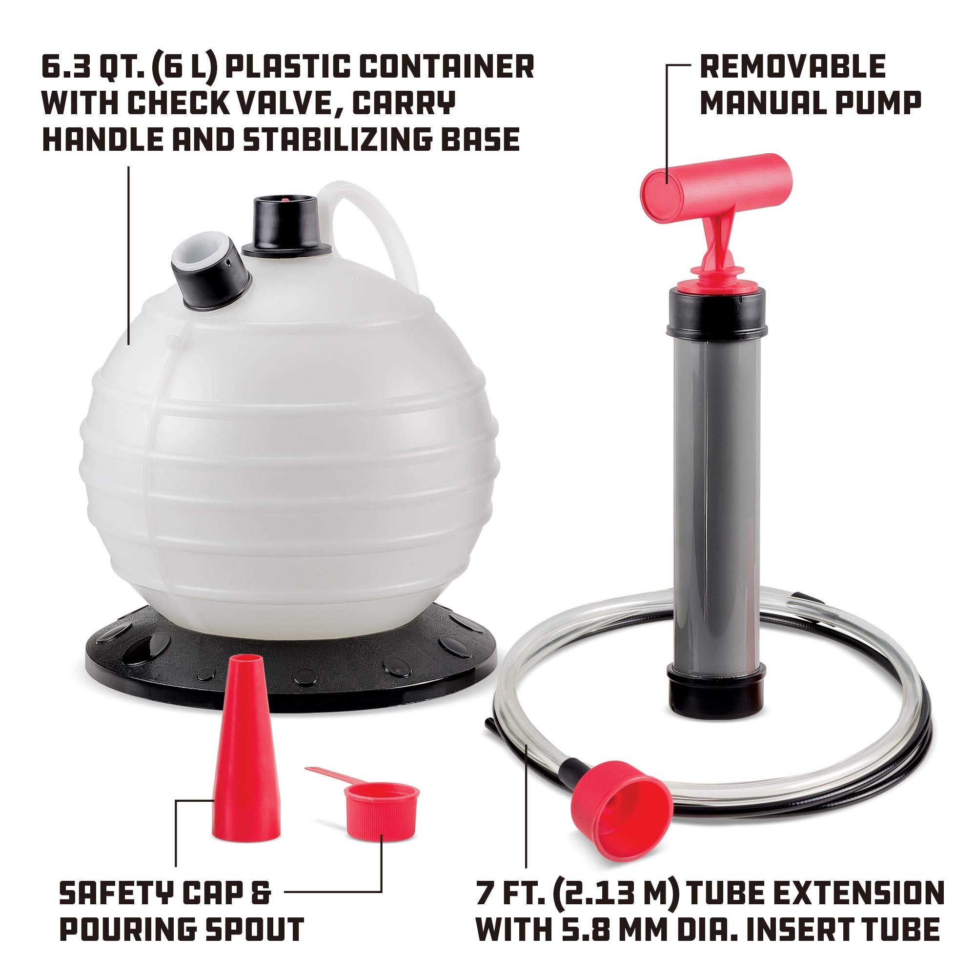 Oil and Fluid Extractor Powerbuilt 6.3 Quart (6 Liter), Manual Liquid Pump Extract and Transfer, Automotive, Engine, Transmission, Radiator, 647570