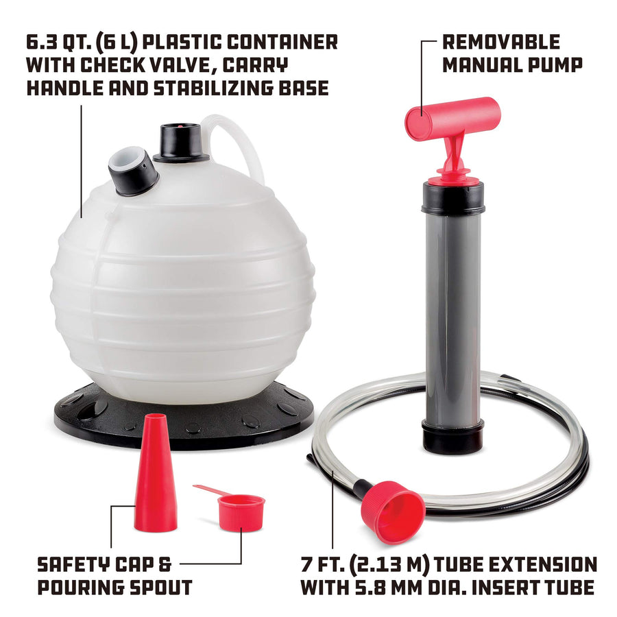 Oil and Fluid Extractor Powerbuilt 6.3 Quart (6 Liter), Manual Liquid Pump Extract and Transfer, Automotive, Engine, Transmission, Radiator, 647570