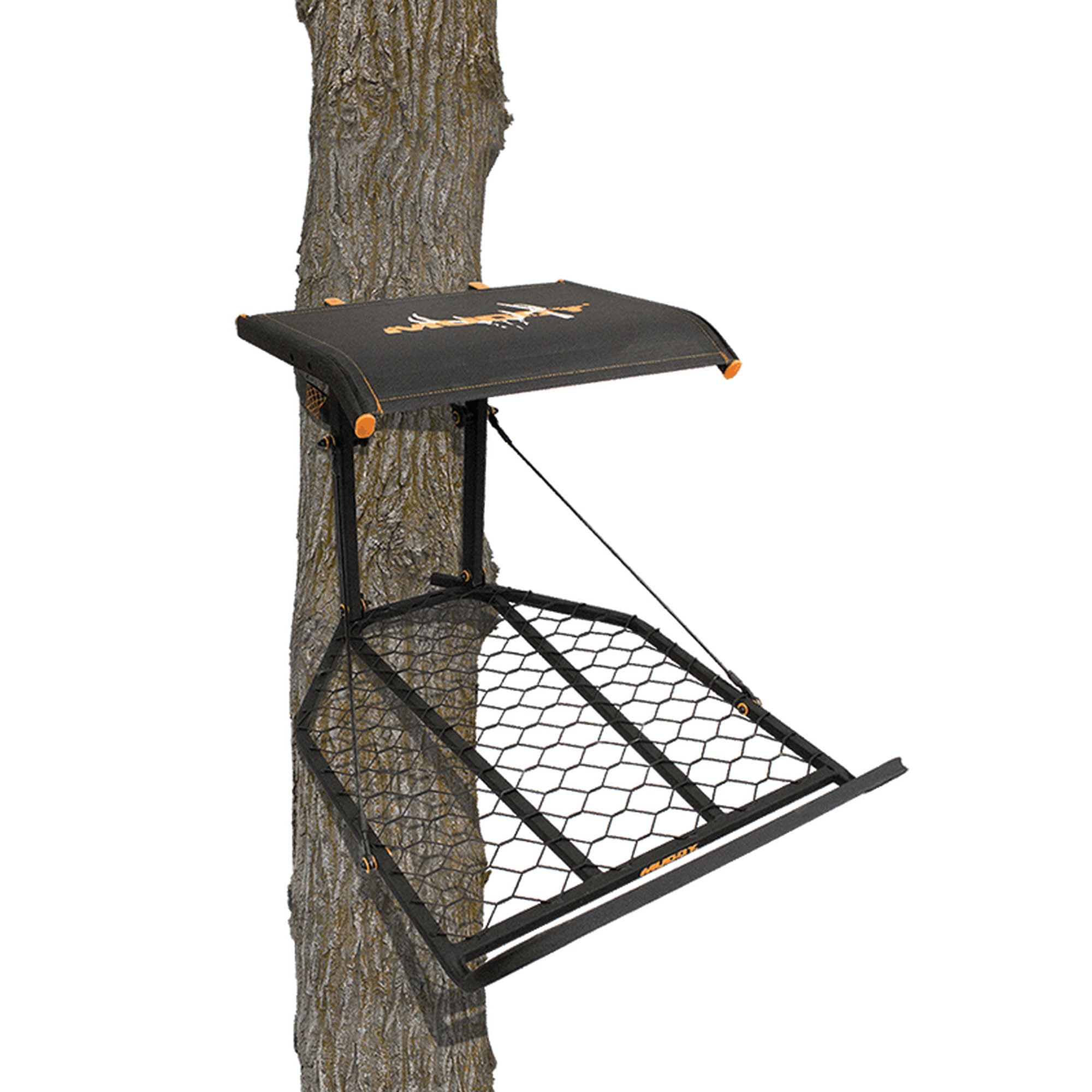 The Boss XL MUDDY 1 Person Hang-On Tree Stand, Deer Hunting Stand with Silent Straps, FlexTek Seat and Extra Wide Platform, Black