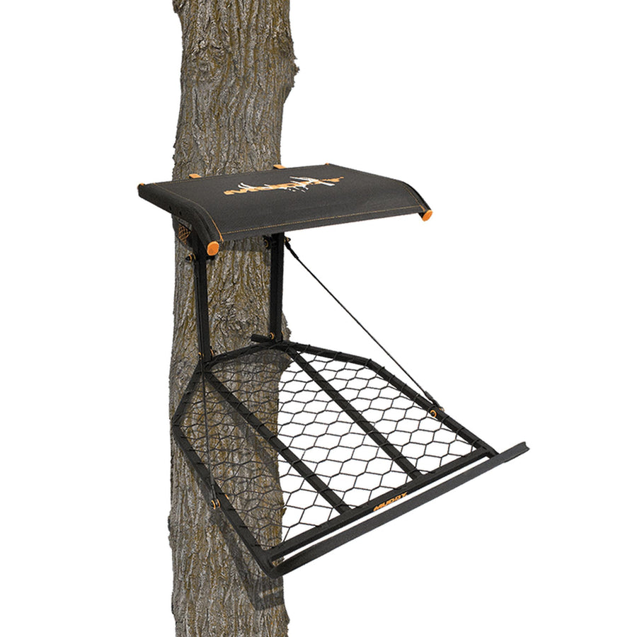 The Boss XL MUDDY 1 Person Hang-On Tree Stand, Deer Hunting Stand with Silent Straps, FlexTek Seat and Extra Wide Platform, Black