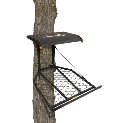 The Boss XL MUDDY 1 Person Hang-On Tree Stand, Deer Hunting Stand with Silent Straps, FlexTek Seat and Extra Wide Platform, Black