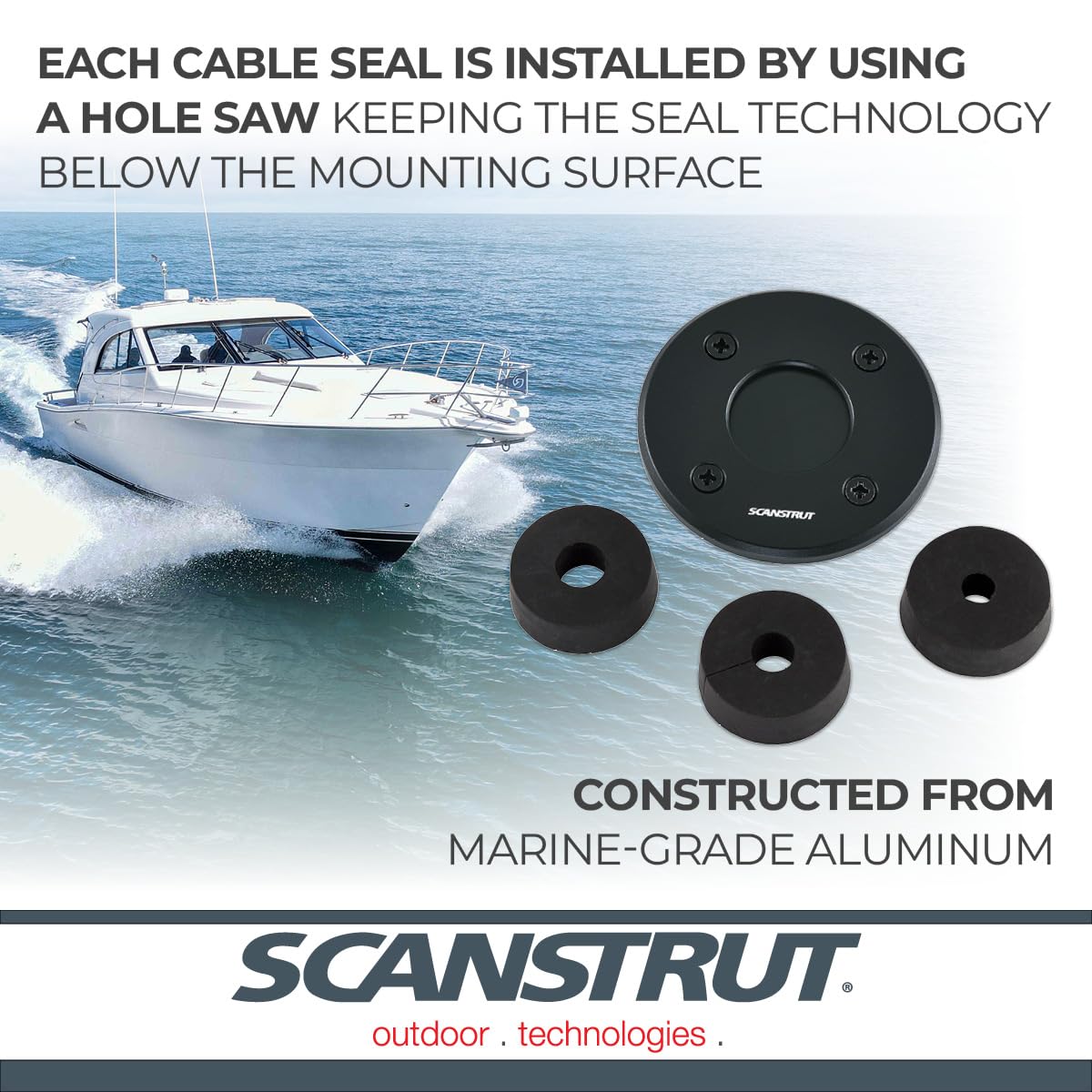 Scanstrut IP68 Low-Profile Cable Seal DS-LP-30-BLK - Fits Cables 9-14mm (0.35"-0.55") & Connectors Ø30mm (1.18"), Black Aluminum