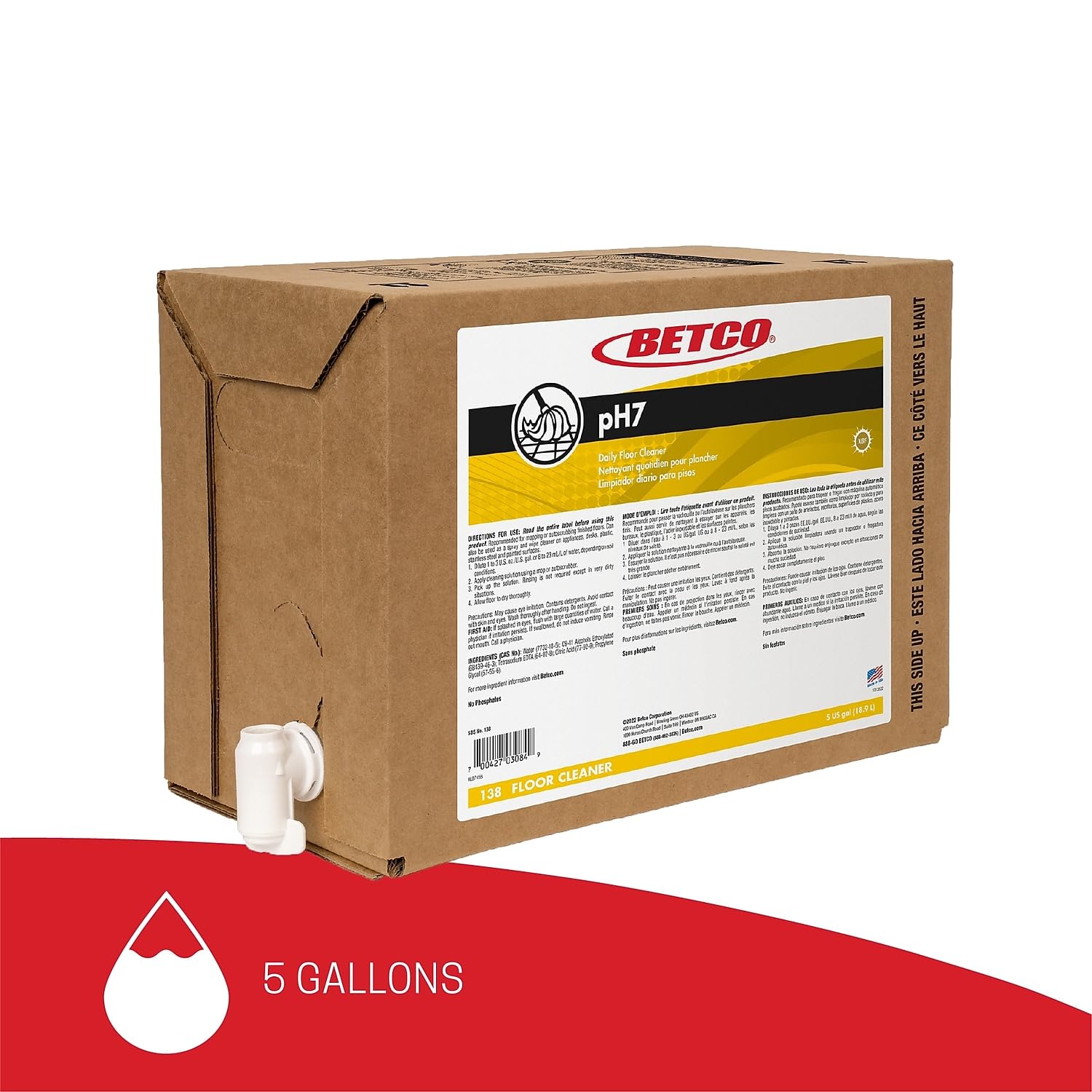 pH7 Betco Floor Cleaner, Lemon Scent, 5 Gal.