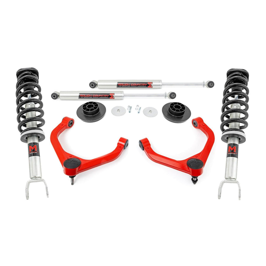 3" Rough Country Suspension Lift Kit with M1 Struts & M1 Rear Shocks for Ram 1500 4WD (2012-2018) - Red Upper Control Arms