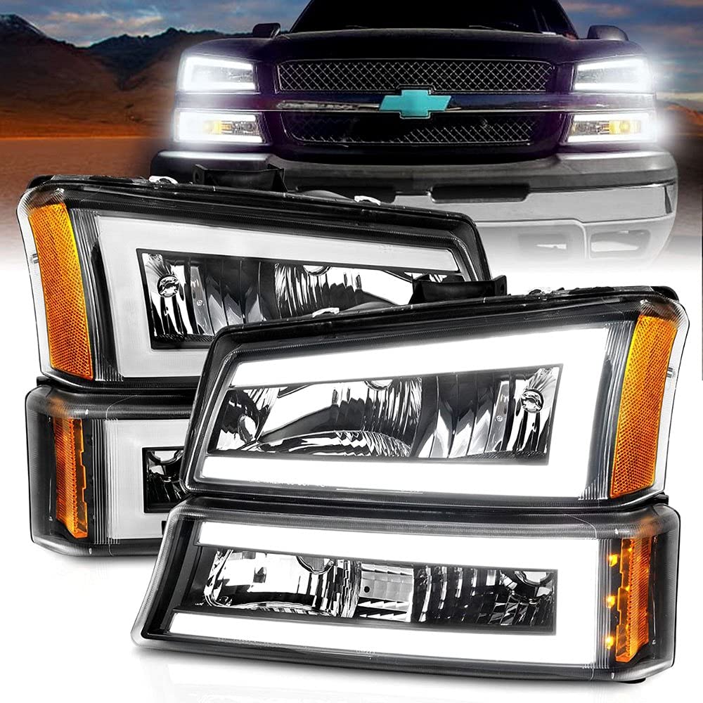 SILVERADO ANZO 1500/2500/3500 03-07/1500/2500/3500 CLASSIC 07/AVALANCHE W/O BODY CLADDING 02-06 HEADLIGHTS W/SIGNAL LIGHT BLACK HOUSING AMBER (4 PCS) (W/C LIGHT BAR) 111501