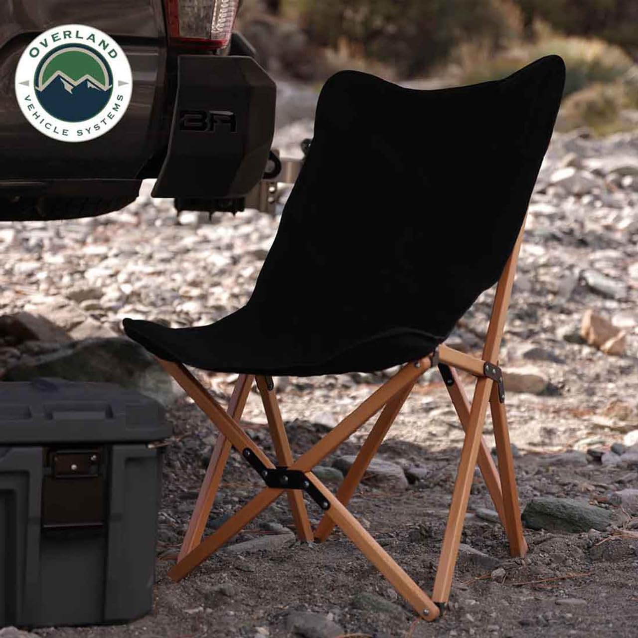 Kick It Camp Chair - Overland Vehicle Systems Black Canvas Body with Wood Base & Storage Bag